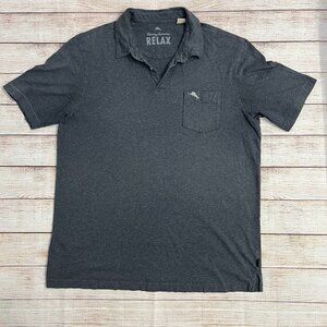 Tommy Bahama Relax Polo Shirt Gray Pima Cotton Pocket Short Sleeve Mens Large